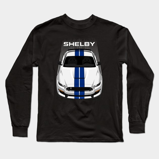 Ford Mustang Shelby GT350 2015 - 2020 - White - Blue Stripes Long Sleeve T-Shirt by V8social